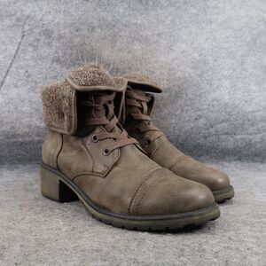 Roxy Shoes Womens 9.5 Bootie Lace Up Block Heel Fold Over Cap Toe Casual Taupe